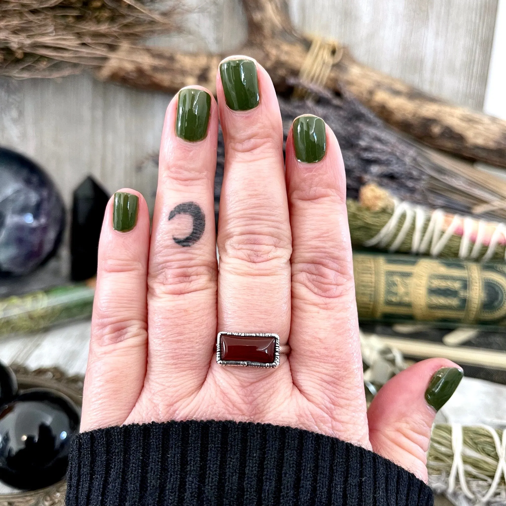 Red Carnelian Ring in Fine Silver Size 6 7 8 9 10/ Foxlark Collection