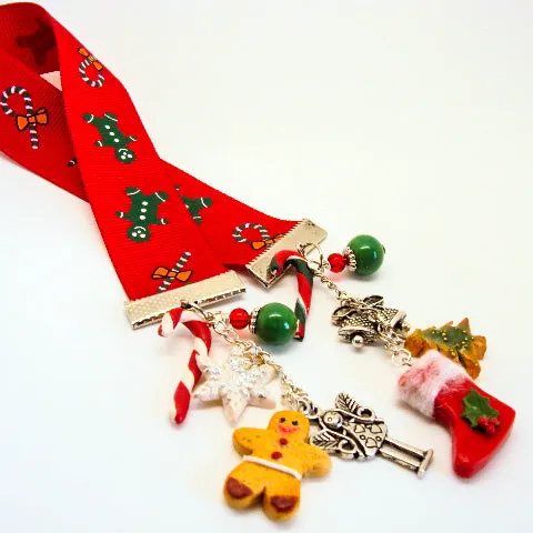 Red Gingerbread Christmas Ribbon Bookmark