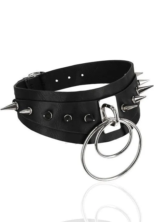 Restyle - Double Spiked Black/Silver - Choker