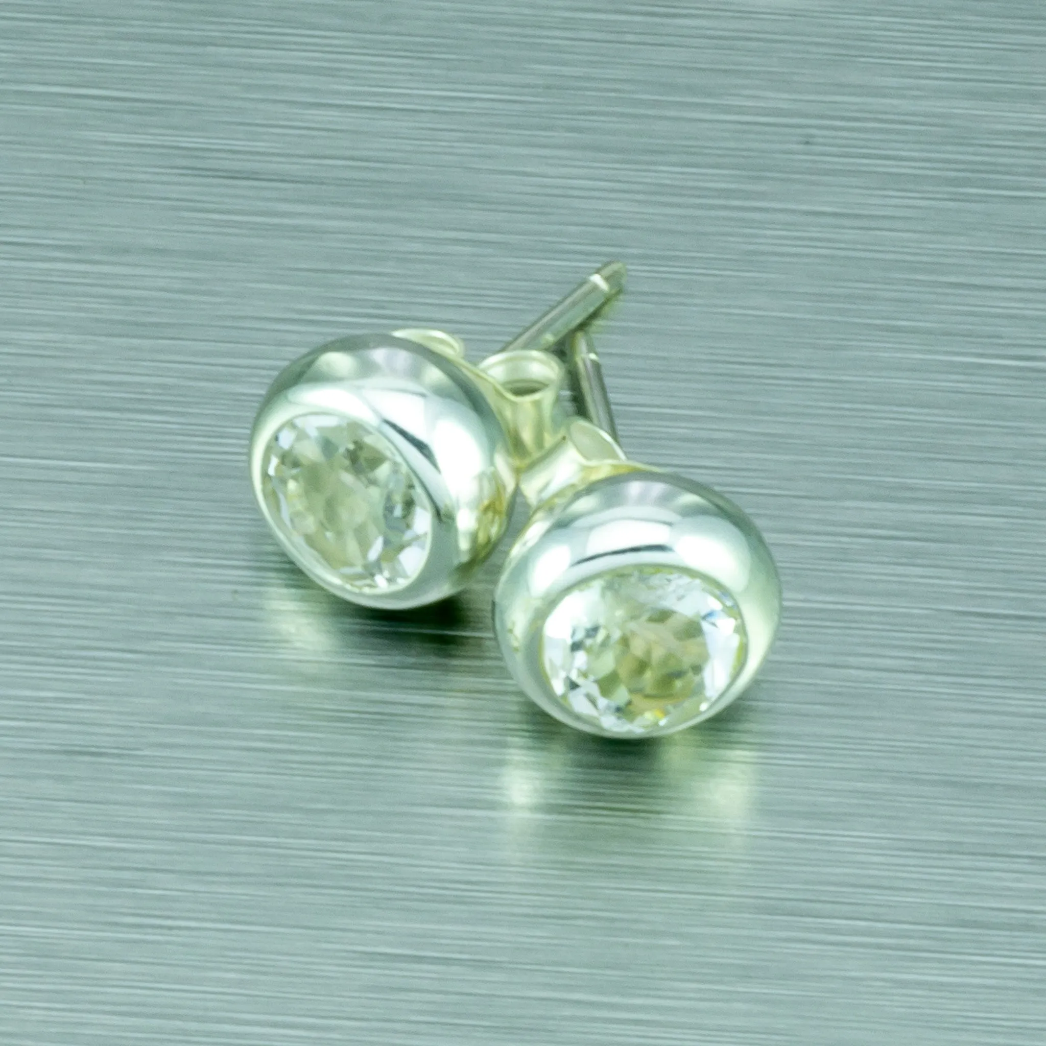 Rock Crystal Stud Earrings, 925 Sterling Silver.