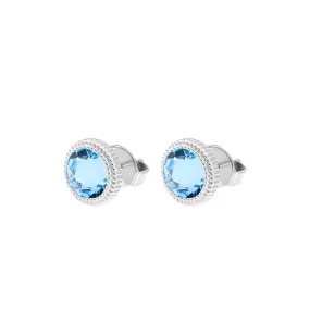 Silver Fabero and Aquamarine Crystal Stud Earrings