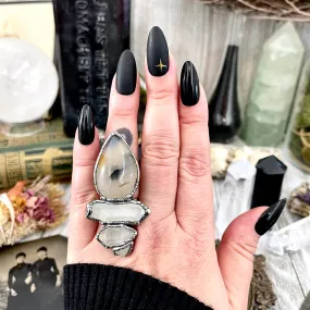 Size 6.5 Crystal Ring - Three Stone Ring Dendritic Agate Clear Quartz Silver Ring / Foxlark Collection - One of a Kind Jewelry