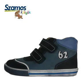 Szamos kid boy boots light blue with black velcro straps and 62 decor little kid/big kid size