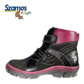 Szamos kid girl winter boots black and burgundy details big kid size