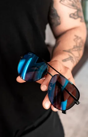 The Alex Unisex Aviator Sunglasses in Black/Blue