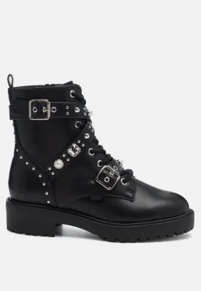 Tucker Studded Strped Lace-Up Biker Boots By Ruw