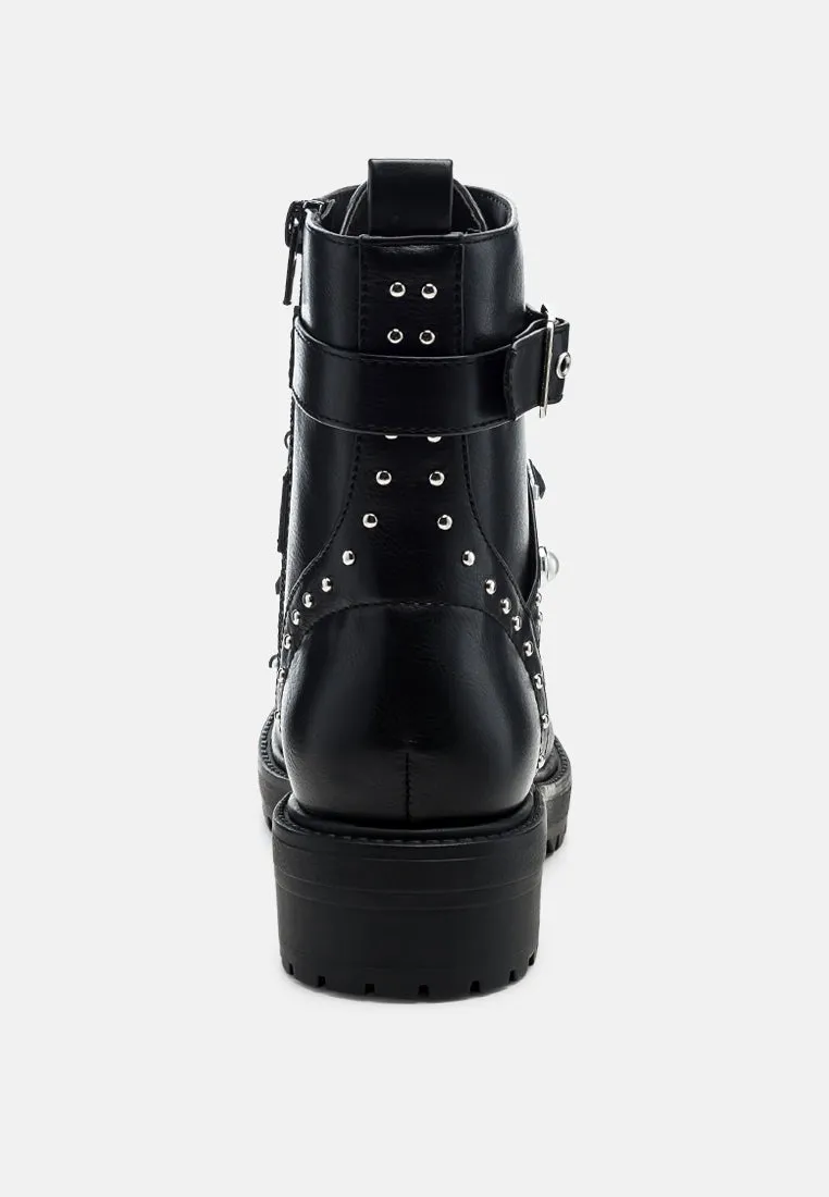 Tucker Studded Strped Lace-Up Biker Boots By Ruw