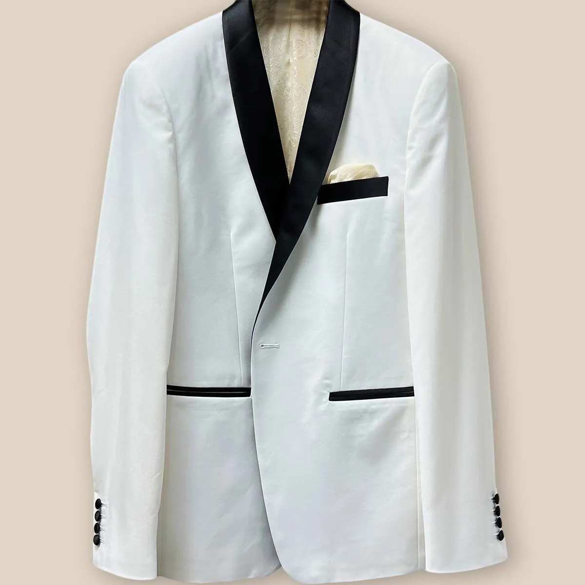 Vitale Barberis Canonico Ivory Plain Weave Men's Tuxedo Formalwear Suit