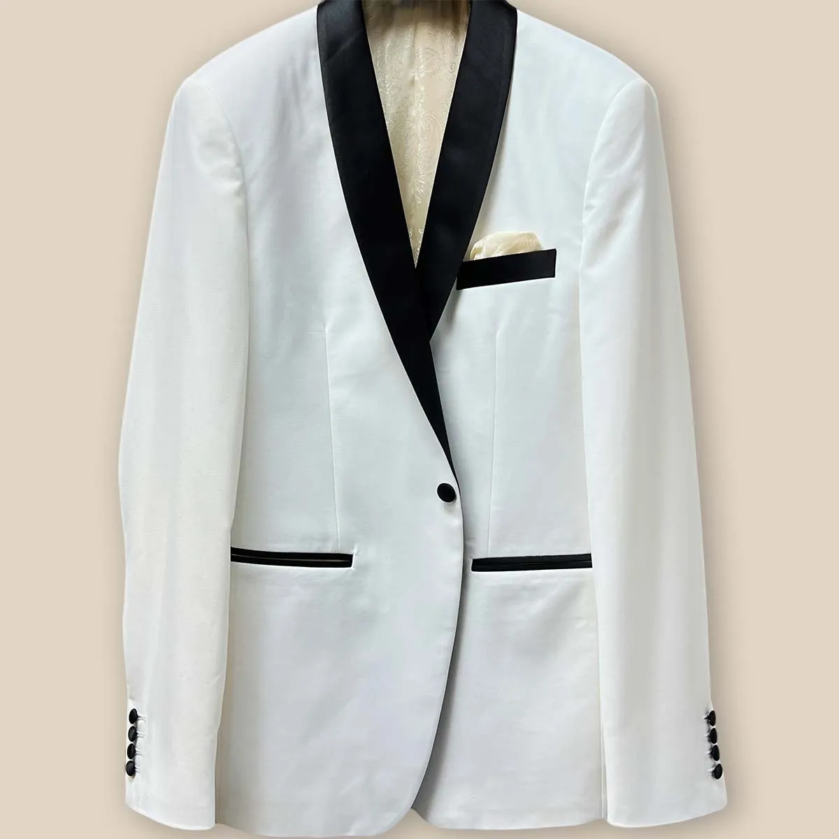 Vitale Barberis Canonico Ivory Plain Weave Men's Tuxedo Formalwear Suit